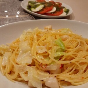 小柱とキャベツのクリームスパゲティ